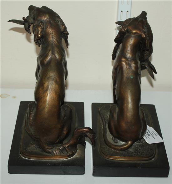 Ferdinand Pautrot (French 1832-1874). A pair of patinated bronze gun dogs, 8.5in.